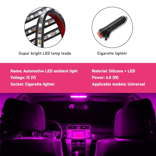 Car LED Strip Light (Pink Purple / 24 LED, Cigarette Adapter)