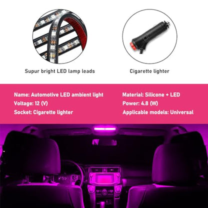 Car LED Strip Light (Pink Purple / 24 LED, Cigarette Adapter)