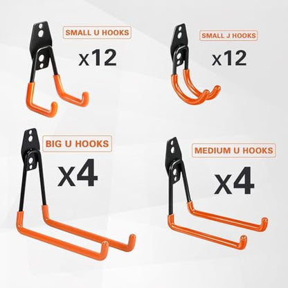 Steel Garage Storage Hooks (32pcs - Orange)