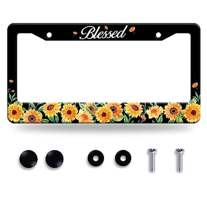 Watercolor Sunflower License Plate Frame Stainless Steel Car Parts 12.3x6.3 (Watercolor sunflower)