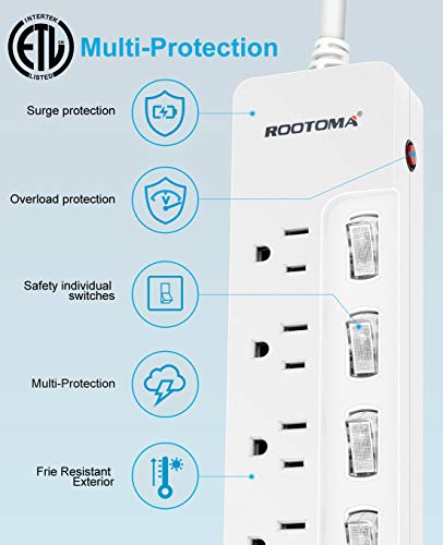Power Strip Surge Protector with Individual Switches (6 FT - 6 AC - White)