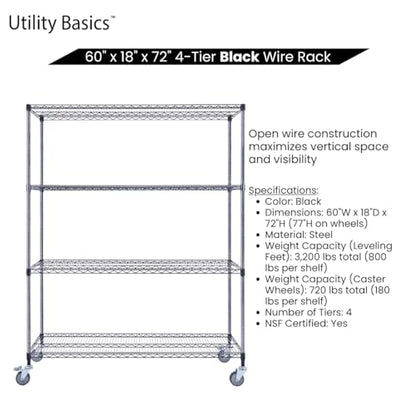 NSF Commercial 4 (60"18"x72" 4-Tier / Black)