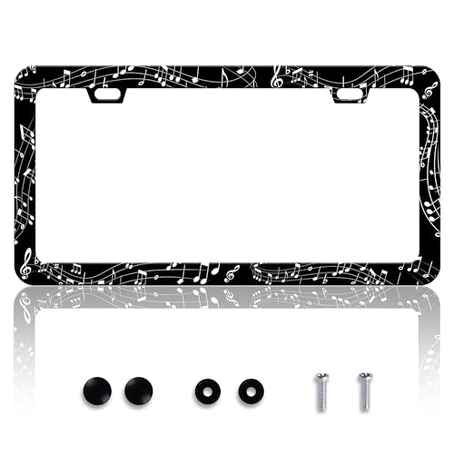 Music Notes License Plate Frame Sheet Music Stainless Steel 6x12 Inch 2Hole (Music Notes)