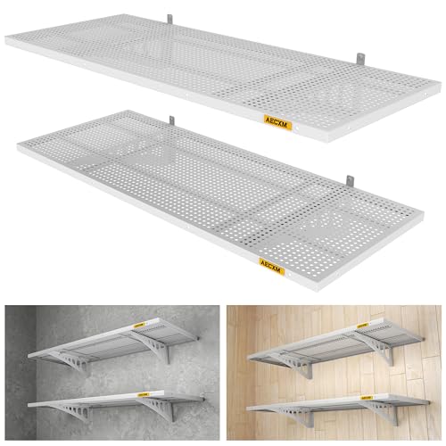 2 Pack 1.64x4ft Adjustable Garage Wall Shelving 560lbs Load Capacity Heavy Duty Wall Mounted Storage Shelf Metal Floating Shelves for Garage (2pack-1.64x4ft / White)