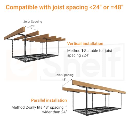 4x8ft Overhead Ceiling Garage Storage Rack (Black / 4x8ft)
