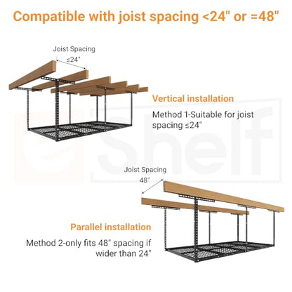 4x8ft Overhead Ceiling Garage Storage Rack (Black / 4x8ft)