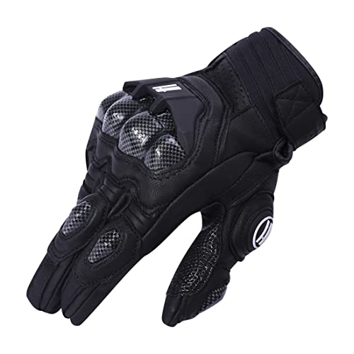 Mens Leather Motorbike Gloves KM046 Black S (Small / Black)