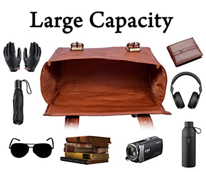 Genuine Leather Large Capacity Saddle Bag For Motorcycle Side Pouch Accessories Storage Panniers Motorbike Universal Handmade Saddlebags For Bike Commuters Handlebar Bicycle Brown Leather Tool Bag