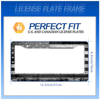 Grey Black American License Plate Frame Stainless Steel Holder 12.3" x 6.3" (Grey Black American Flag USA Flag)