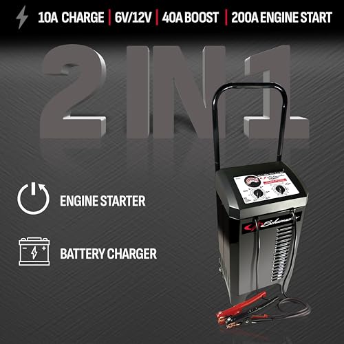 Wheeled 10A Car Battery Charger & Maintainer (200 Amp)