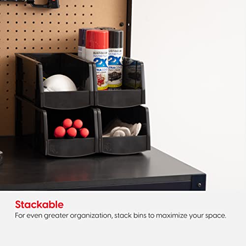 4-Pack, Medium Stackable Storage Bins, Black (Medium - 4 Pack / Black)
