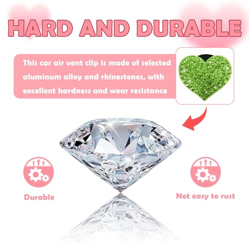 4PCS Heart Shaped Car Vent Clips with Rhinestone (Green)