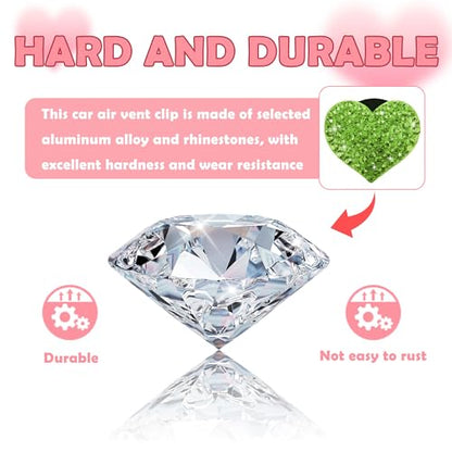 4PCS Heart Shaped Car Vent Clips with Rhinestone (Green)