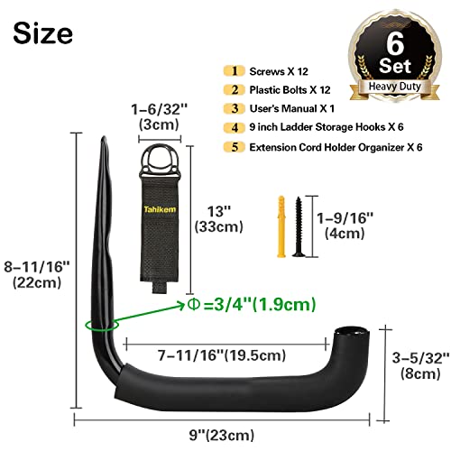 6 Pack Garage Hooks Heavy Duty (9 Inch- 6 Set)