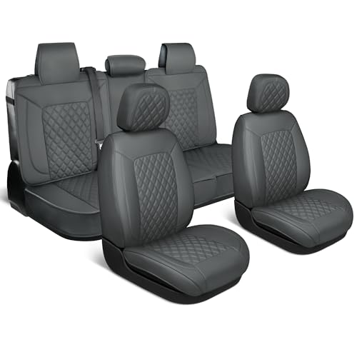 Curated Ashen Napa Leather Seat Covers for Cars & SUVs (Gray (Ashen) – Set / Full Set)