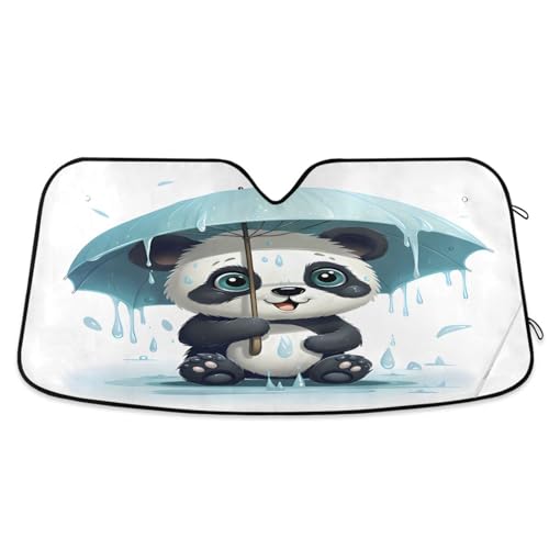 Car Windshield Sun Shade Funny Cute Panda Bear Holding Umbrella Foldable Car Front Windshield Sunshade Blocks UV Rays Sun Visor Sun Heat Protection for Car Truck SUV to Keep Your Vehicle Cool (Large / Cute Panda)