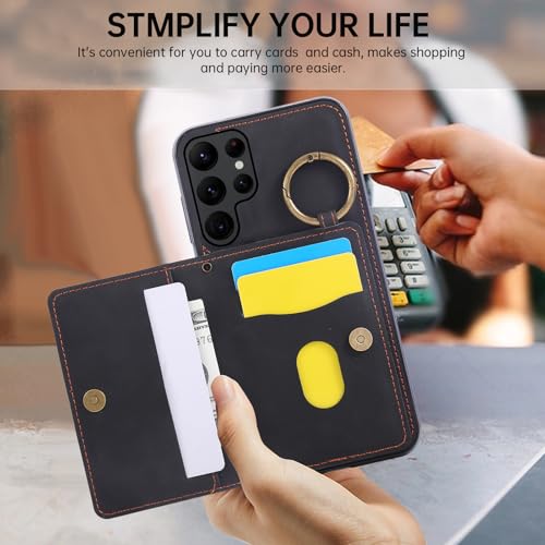 Compatible with Samsung Galaxy S22 Ultra 5G Wallet Case and Screen Protector Crossbody Shoulder Strap Stand Card Holder Magnetic Car Mount Phone Cover for S22ultra 22S S 22 S22ultra5g Women Men Black (Black / for S22 Ultra)