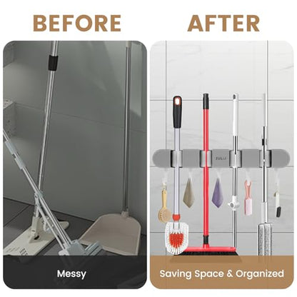 2Pcs Broom Holder Wall Mount (Grey)