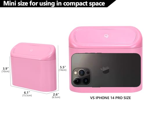 2 Pack Mini Car Trash Can with Lid (Pink)