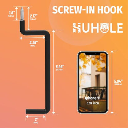 4 Pack 8.46 Inch Screw in Ladder Hooks for Garage Wall (8.46'' (Width:2''))