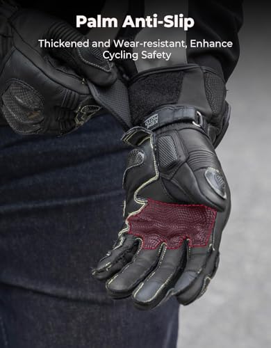 Leather Motorcycle Gloves for Men and Women (Black / Medium)