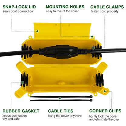 3 Pack] Flemoon Outdoor Extension Cord Safety Cover with Waterproof Seal (Yellow / Small Box: 5.3" L x 2" W x 2" H)