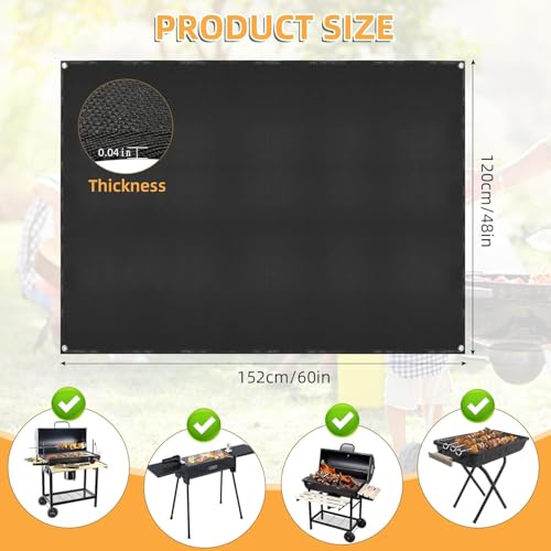 Under Grill Mat for Outdoor Grilling (Rectangular/Black / 60"L x 48"W)