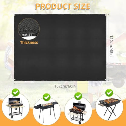 Under Grill Mat for Outdoor Grilling (Rectangular/Black / 60"L x 48"W)