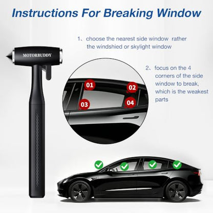 Car Window Breaker Seatbelt Cutter and Emergency Glass Breaker (Matte Black)