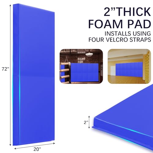 60" 72" High Gym Wall Padding 2" Thick Foam Basketball Court Wall Mount Protector for Garage Taekwondo Babyroom (BLUE / 72" x 20" x 2")