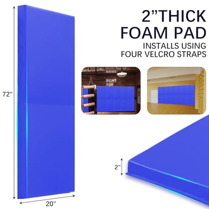 60" 72" High Gym Wall Padding 2" Thick Foam Basketball Court Wall Mount Protector for Garage Taekwondo Babyroom (BLUE / 72" x 20" x 2")