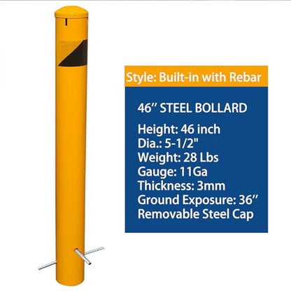46" High Pour in Place Steel Bollard Post with Removable Cap (46in High x 5.5in Dia)
