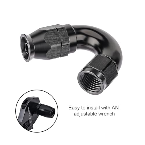 4AN 150 Degree PTFE One Piece Full Flow End Hose Fitting Aluminum Black (4AN / 150 Degree)