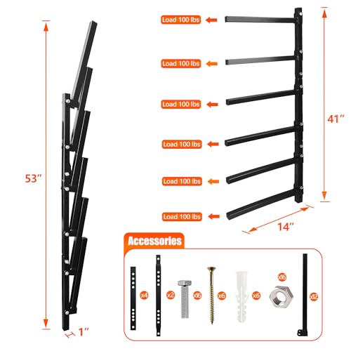 6 Level Foldable Lumber Storage Rack Collapsible Wall Mount (6-Level)