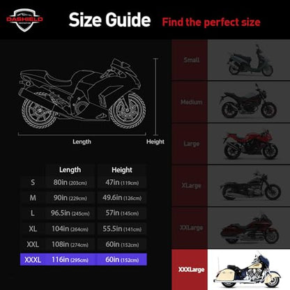 Ultimum Series Motorcycle Cover Waterproof All Weather Protection Universal Heavy Duty Night Reflector with Lock (XXXL)