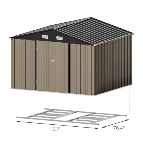 10x8 FT Outdoor Storage Shed with Floor Frame (Gray / 10x8 FT)
