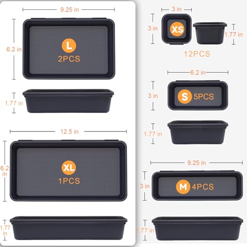 Tool Box Organizer Tray (Black: 24 PCS)