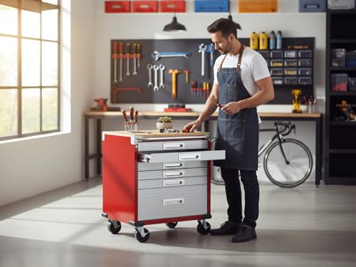 Heavy Duty Rolling Storage Cabinet with Wheels and Drawers (6 Drawer (28" W x 25" D x 34.5" H) / Red)