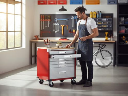 Heavy Duty Rolling Storage Cabinet with Wheels and Drawers (6 Drawer (28" W x 25" D x 34.5" H) / Red)