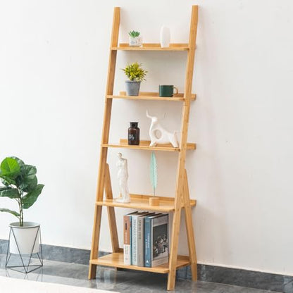 Bamboo Ladder Shelf Bookcase (5 Tier / Natural)