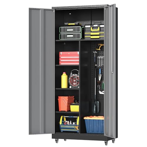 Metal Garage Storage Cabinet with 2 Doors (Black&gray / 71"H(2-Door))