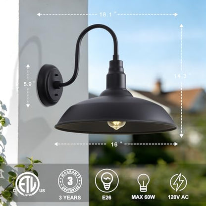 16 Inch Dome Barn Light for Porch (Matte Black / 16" Dome)