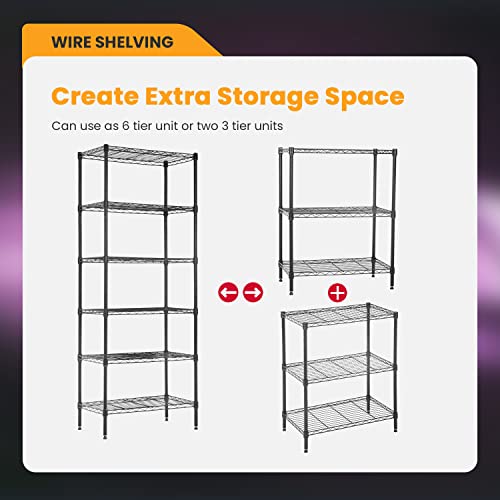 6 Tier Wire Shelf (Black / 13"D x 23"W x 59"H)
