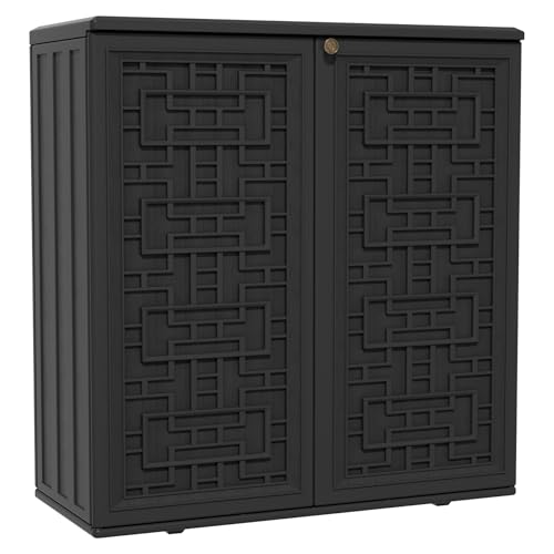 Indoor Outdoor Storage Cabinet Waterproof with Shelf (Black)