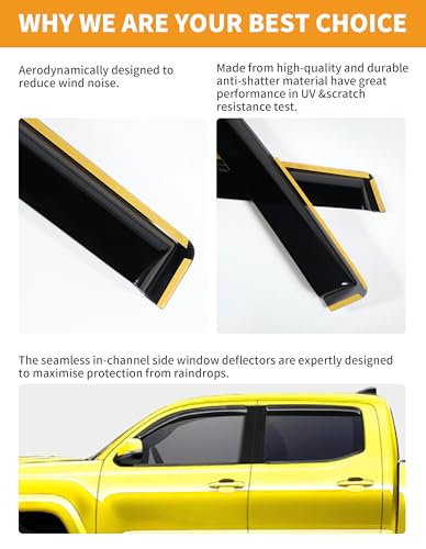 in Channel Window Visors Rain Guards for Toyota Tacoma 2016 (2016-2023 Toyota Tacoma Double Cab)