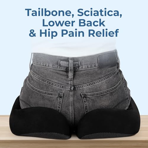 Seat Cushion Memory Foam Chair Cushion for Tailbone Pain Relief (Soft Black / XX-Large)
