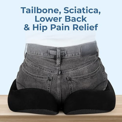 Seat Cushion Memory Foam Chair Cushion for Tailbone Pain Relief (Soft Black / XX-Large)