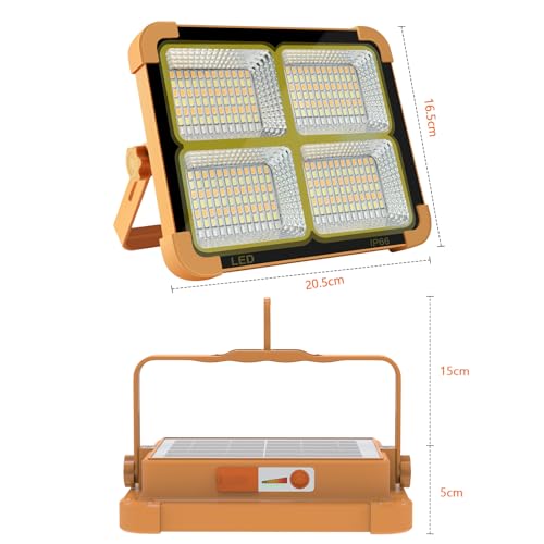 Portable LED Work Solar Light 100W 16500mAh 10000 LM with Stepless Brightness Job Site Battery Rechargeable LED Floor Light for Emergency Worklight for Hurricane (Orange(remote))