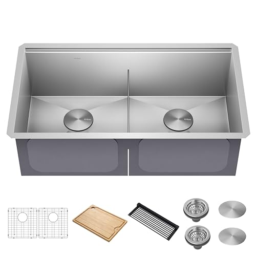 Stainless Steel 33 in Double Bowl Undermount Kitchen Sink KWU112 (Stainless Steel / 33 inch / Double Bowl Sink)
