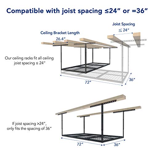 3x6 Overhead Garage Storage Adjustable Ceiling Rack (Black / 3x6 ft)